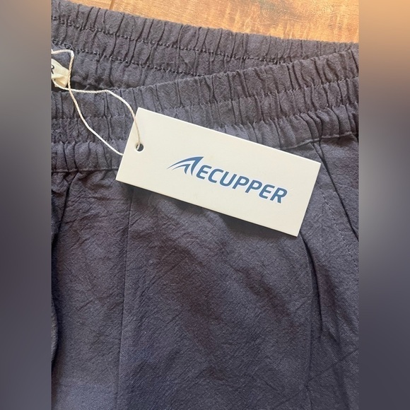 NWT - ECUPPER Casual Loose Elastic Waist Cotton Trouser Cropped Wide Leg Pants - Picture 6 of 7